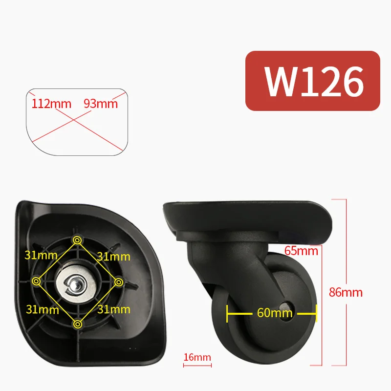 W126(2 Wheels)Black Чемодан На сменных колесах, чемодан на колесиках, чемодан на колесиках, сумка на колесиках, аксессуары на колесиках, цветная Бесшумная тяга, коробка, колесо - Цвет: W126(2 Wheels)Black