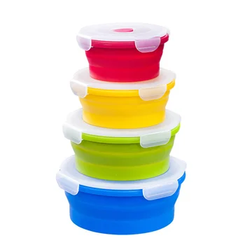 

Crisper Storage Box Round Folded Silicone Lunch Box Portable Lunch Box Microwave Oven Lunch Box Airtight Crisper (Red 400ml Colo