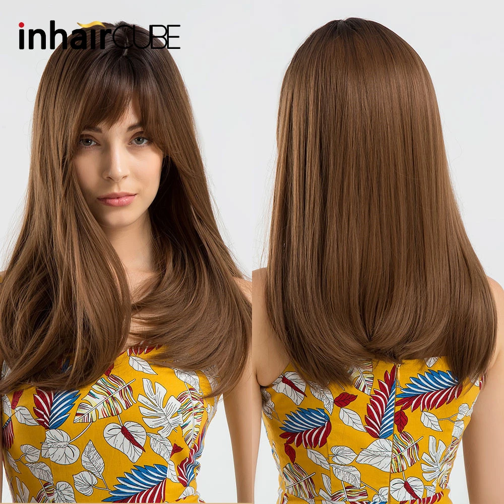 INHAIR кубический парик с темными корнями Омбре коричневый синтетический длинные