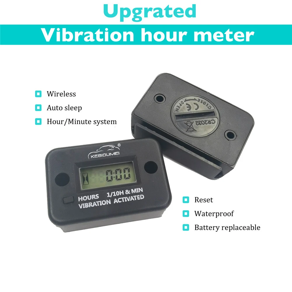 Digital Vibration Hour Meter Waterproof Engine Gauge LCD Display Wireless Reset Auto Sleep with Replacable Battery