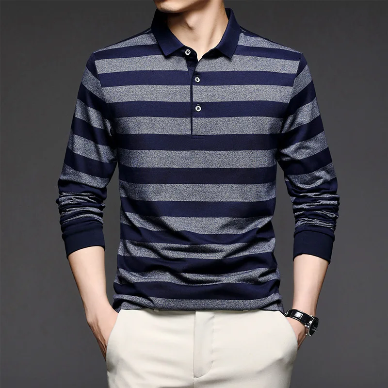 

2021 Spring Autumn Men Shirts Wide Stripe Long Sleeve Thin Simple Business Multicolor All-match Fashion Tops Casual POLO Shirts