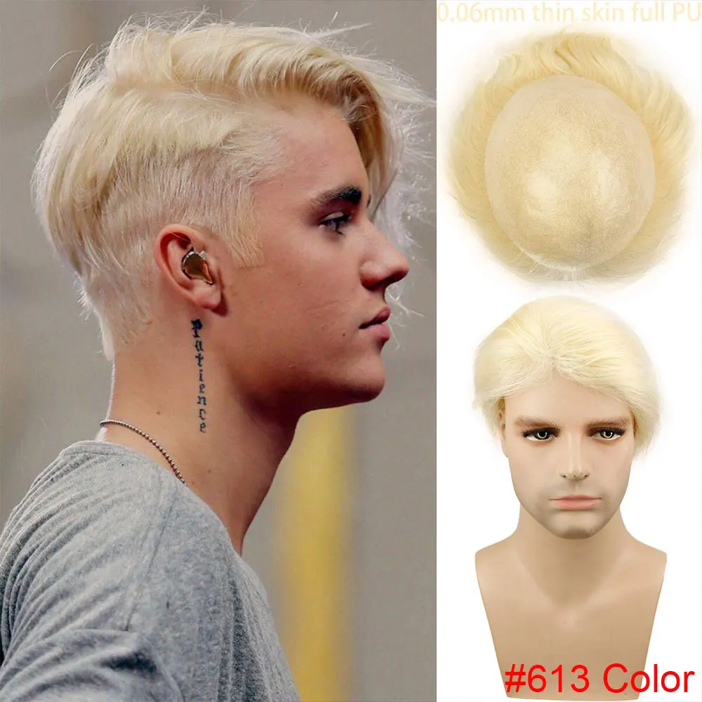 613 # Eseewigs Для мужчин волосы накладки из искусственных волос полностью из искусственной кожи вокруг парики из натуральных волос для Для мужчин 10x8 прочный тонкий волос кожи Repace Для мужчин Европейская электрическая лебедка с Волосы remy - Парик Цвет: 613 #