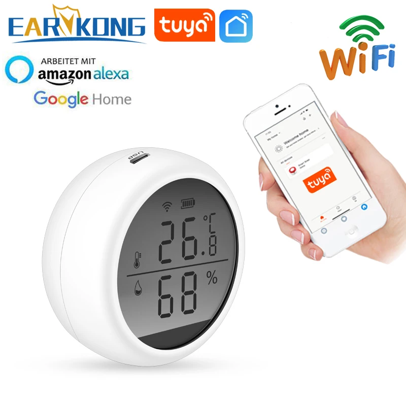 Tuya WiFi inteligente Sensor de temperatura Detector de humedad interior termómetro higrómetro con pantalla LCD apoyo Alexa de Google