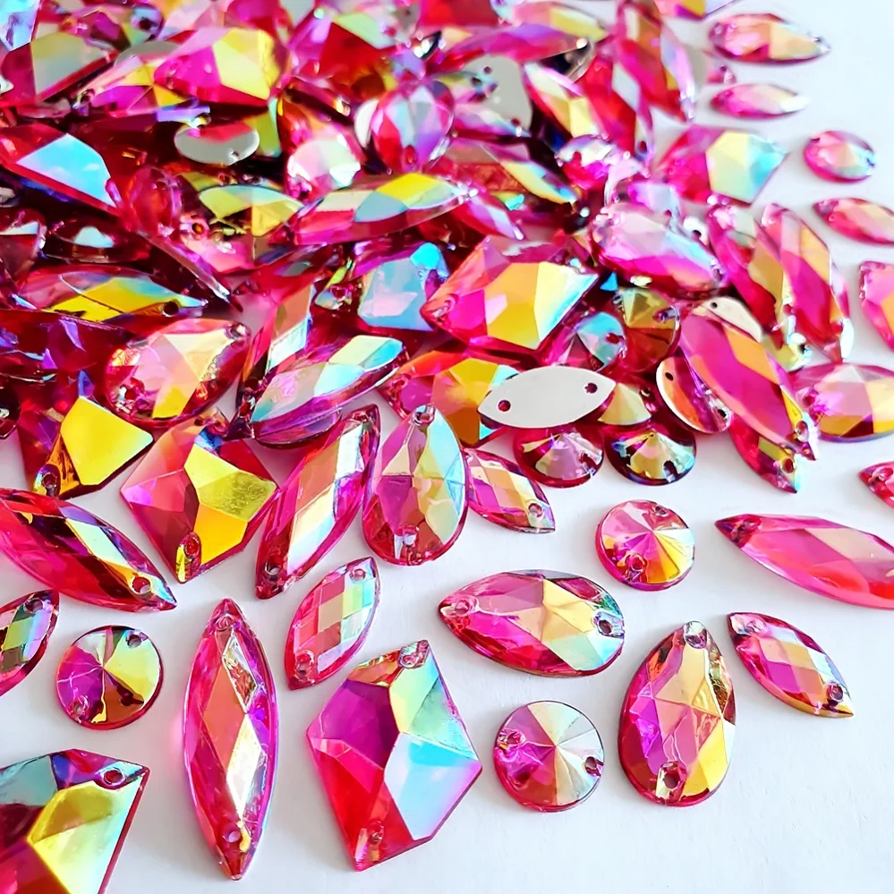 210Pcs-Acrylic-Fuchsia-Pink-AB-Sew-on-Decorative-Ornamental-Gems-Stones ...