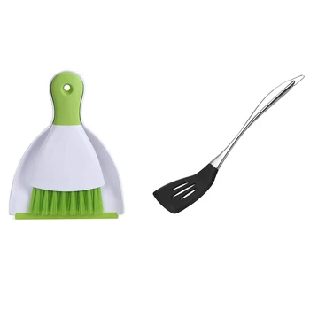 

Dust Pan and Brush,Mini Hand Broom and Dustpan Set & Nonstick Silicone Slotted Spatula Turner Heat Resistant