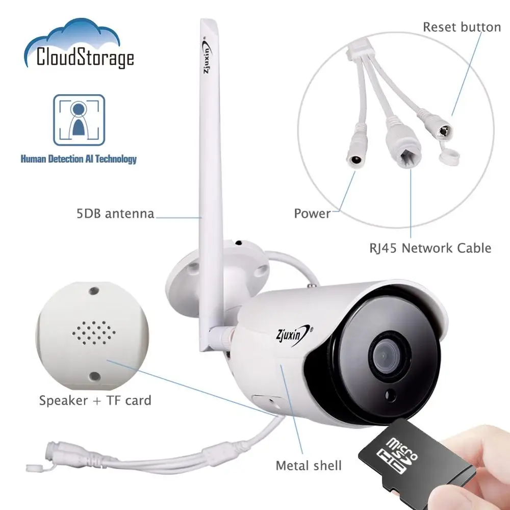 Zjuxin 1080P IP AI камера HD облачная беспроводная Wifi наружная погодозащитный инфракрасный Камера ночного видения с TF слотом