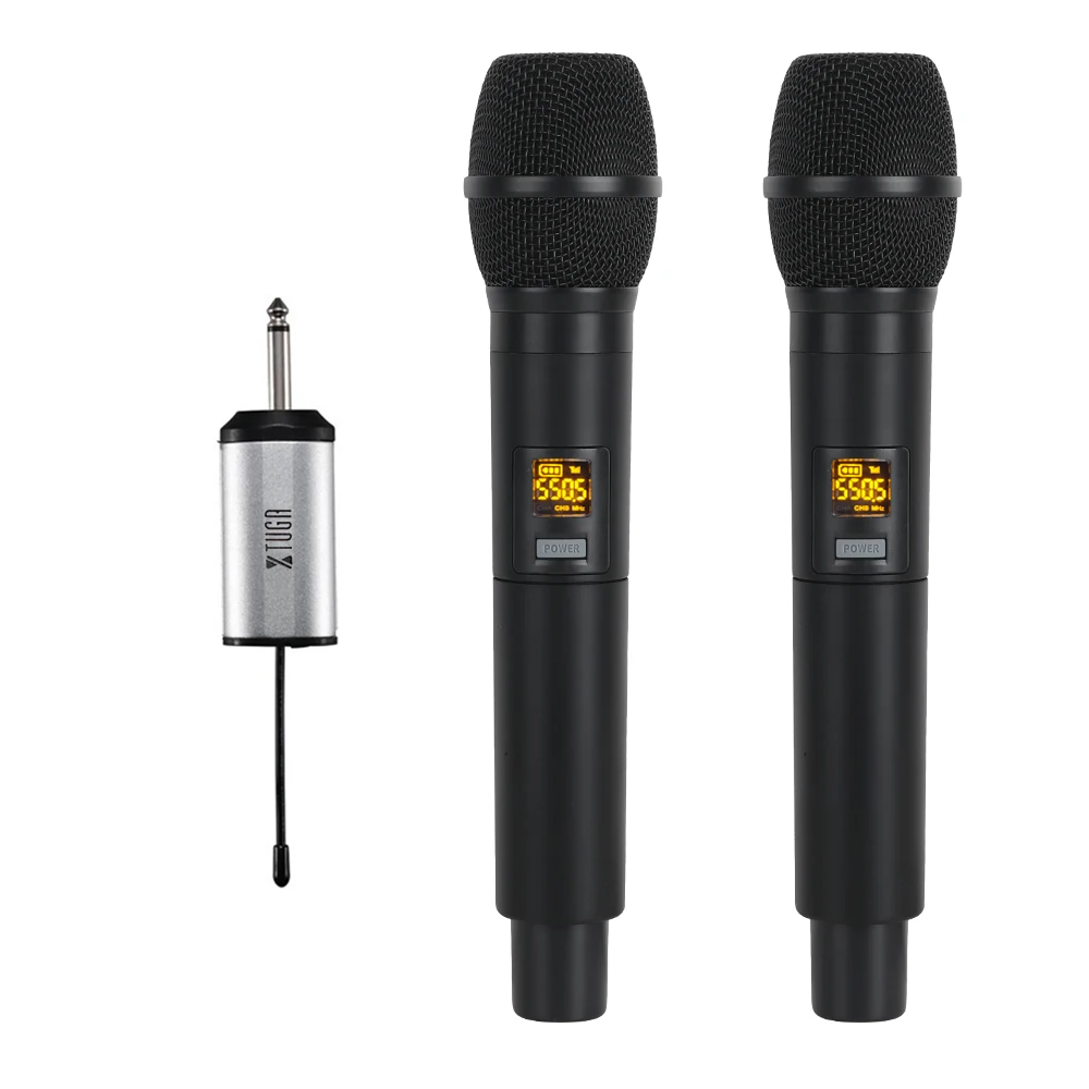 Black XTUGA UW-01 25 канальный UHF беспроводной микрофон двойной микрофон с мини-питьевым приемником 1/" выход - Цвет: Black