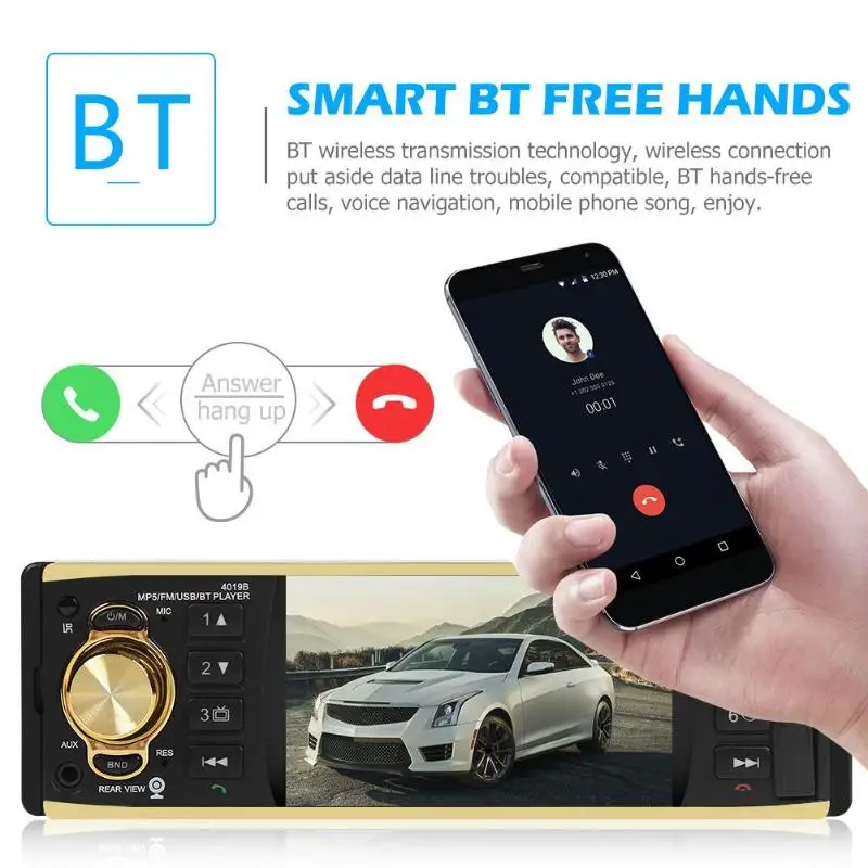 4'' TFT Screen 4019B 1 Din Car Radio Audio Stereo MP3 Car Audio Player Bluetooth Support Rearview Camera Remote Control USB FM