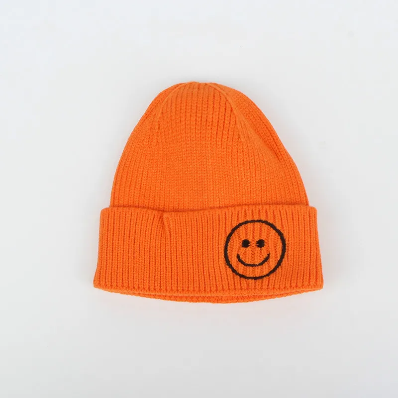 Children Candy Color Hat Winter Kids Knitted Hat Smile Face Solid Cap Ear Flap Beanie Crochet Baby Boys Clothes Girls Warm Hats