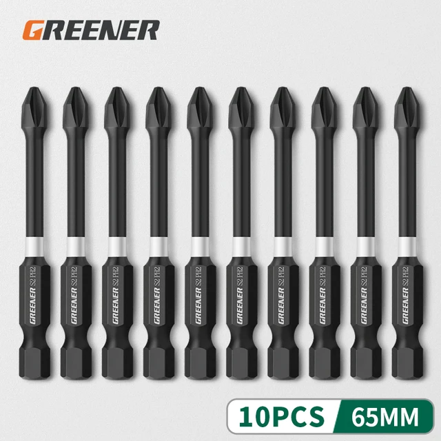 Greener Impact Strong Magnetic Batch Head Cross High Hardness Hand Drill Bit Screw Electric Screwdriver Set 50 65 70 90 150mm 65mm 10pcs