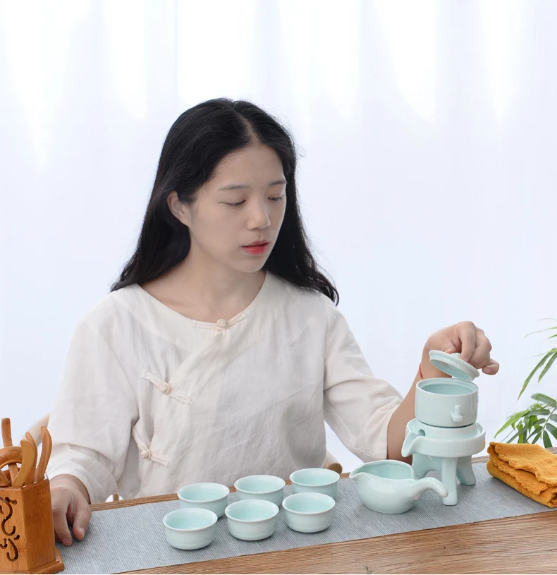 Керамический чайный набор s, домашний каменный мельница, креативный керамический чайник кунг-фу, чайная чашка, полуавтоматическая, ленивый чайник, Высококачественная посуда для напитков