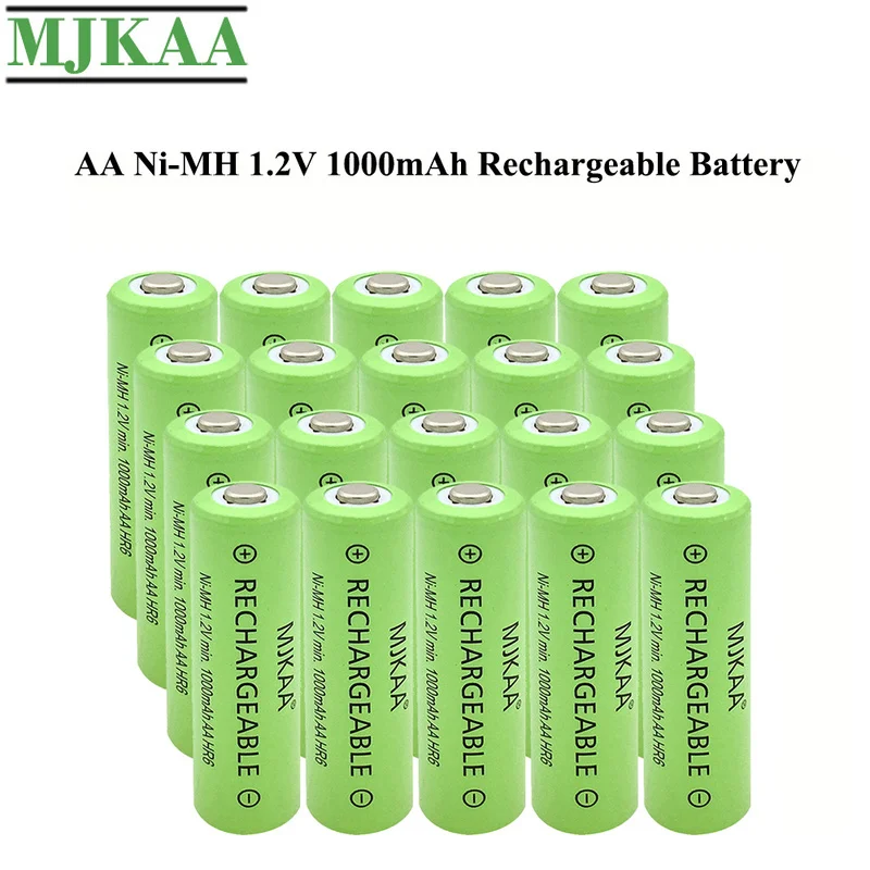 MJKAA 20 шт. AA Ni MH 1 2 V 1000mAh аккумуляторная батарея с предварительной зарядкой 2A ячейка