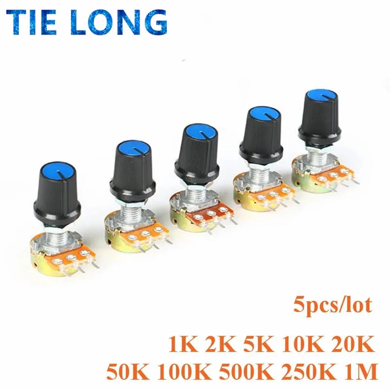 WH148 1K 10K 20K 50K 100K 500K Ohm 15mm 3 Pin Linear Taper Rotary Potentiometer Resistor for Arduino with AG3 White cap 5 Sets linear potentiometer,rotary potentiometer,potentiometer kit,electronic components