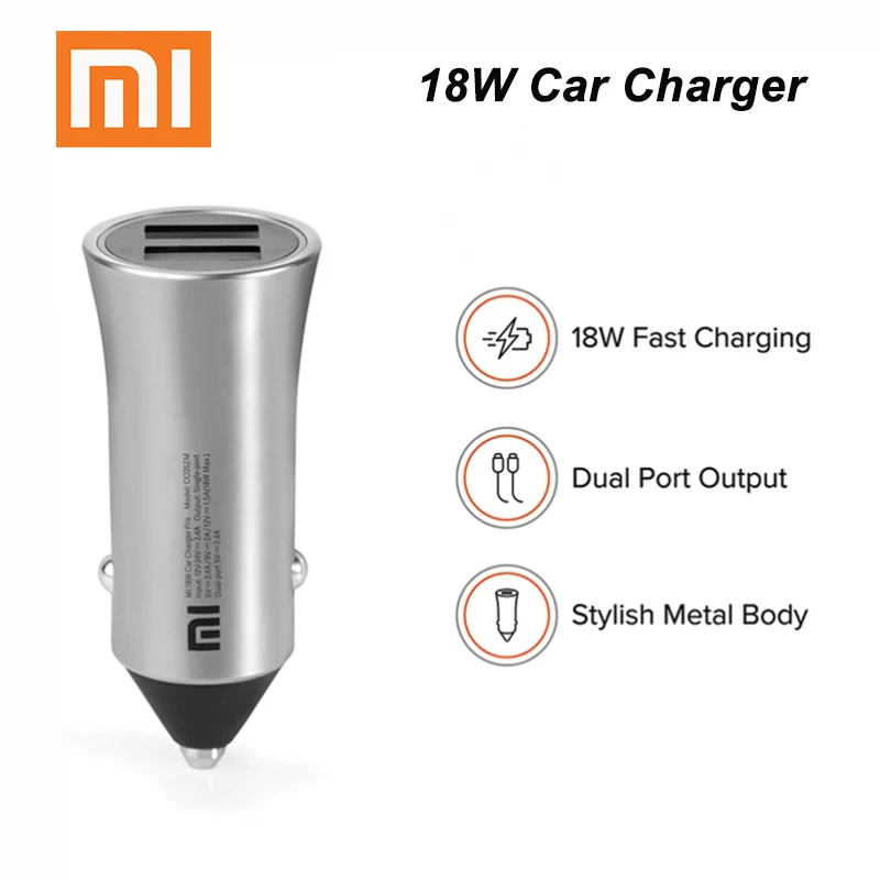 Автомобильное зарядное устройство Xiaomi быстрая зарядка 18 Вт двойной USB разъем для