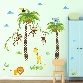 

Large Cartoon Coconut Palm Animal Monkey Wall Sticker For Children's Room Decoration Bedroom Living Room Study Home Office Decor