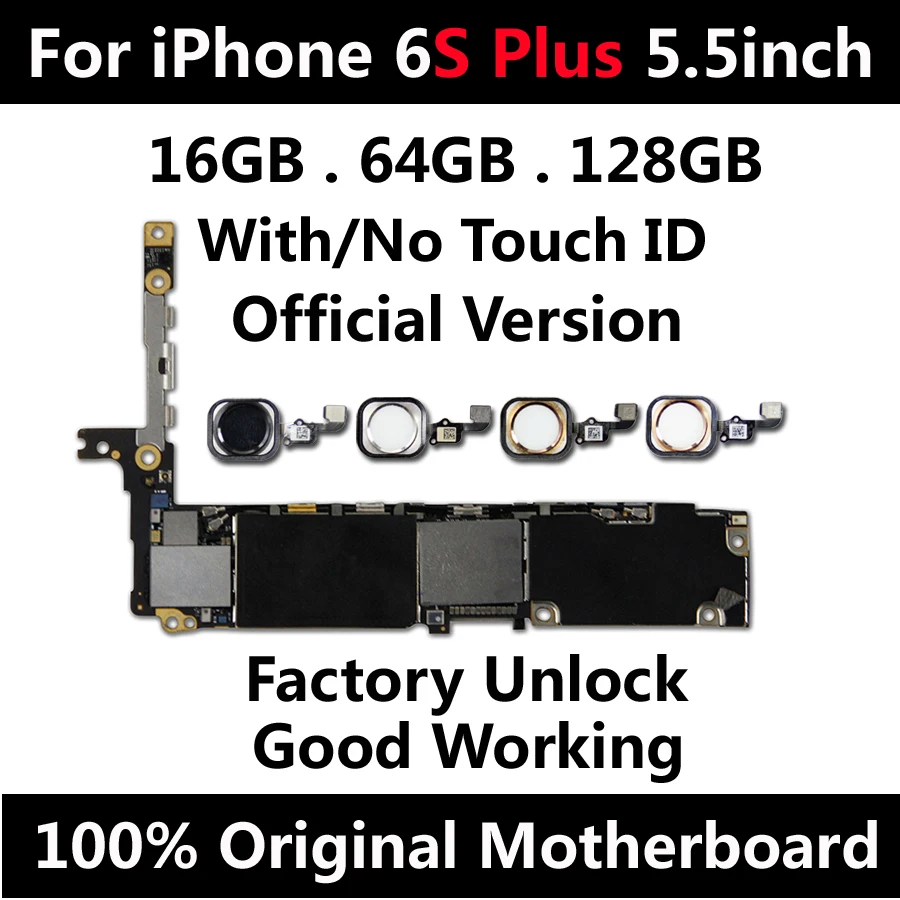 Оригинальная материнская плата для iPhone 6S Plus, 5,5 дюймов, 16 ГБ, 64 ГБ, 128 ГБ, разблокировка всех функций с сенсорным ID, обновленная логическая плата IOS