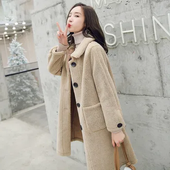 

Lambskin coat women's new loose mid long fur one lambskin coat women in autumn and winter 2019