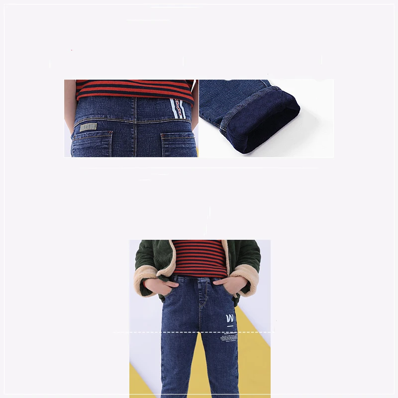 New Fashion Jeans for Boys Kids Autumn Winter Add Wool Blue Jeans Pants Elastic Waist Teenage Warm Trousers Big Kids Clothes 12Y