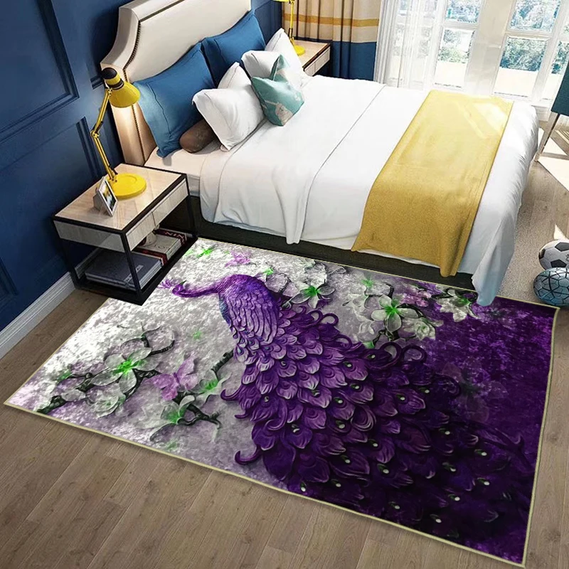 Purple Silver 3D Flower Carpet Living Room Modern Feather Rug Sofa Coffee Table Area Diamond Velvet Print Home Decor | Дом и сад