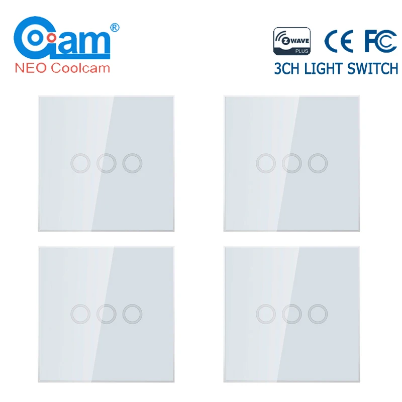 NEO COOLCAM 4 шт./лот Z-wave Plus 3 банды ЕС 868,4 МГц настенный выключатель света для домашней автоматизации настенный выключатель света сенсорный контроль