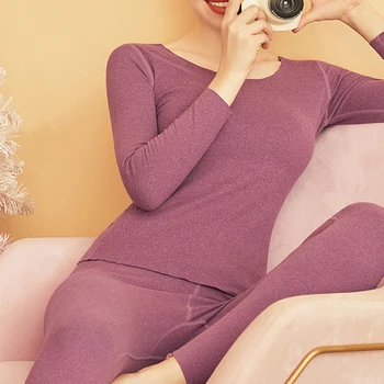 

New Slim Women Underwear Set Thermal O Neck Long Sleeves Tops Soft Skinny Pants Fashion Solid Color Winter Female Warm Set