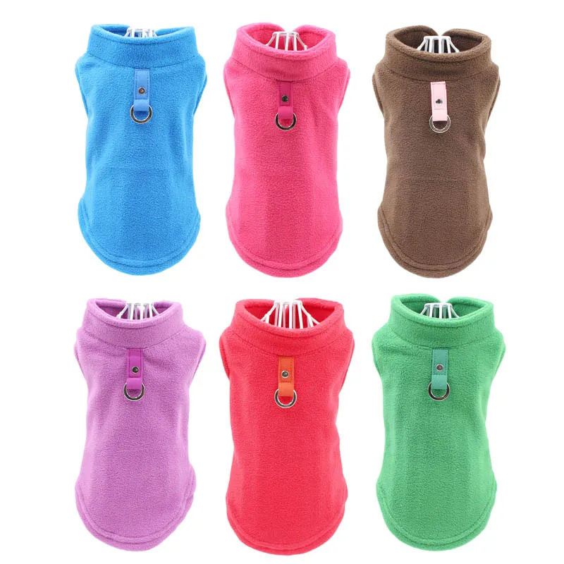 Coat Dog-Tshirt Leash Blank Small-Dogs Soft-Fleece Pug D-Ring Yorks Solid for Candy-Color