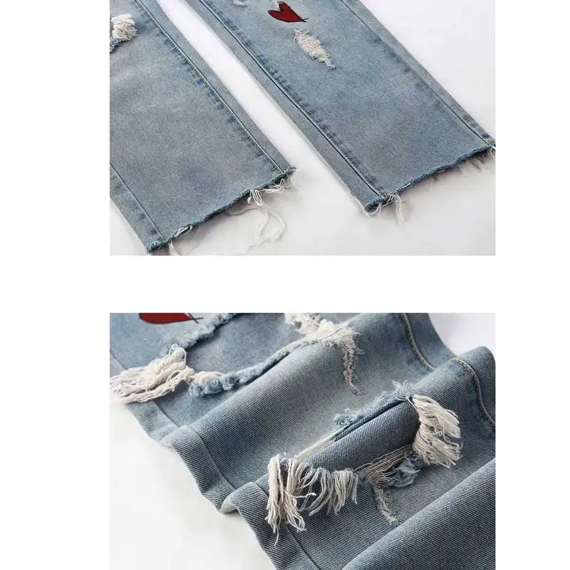 Hole jeans female personality printing foreign air nine pants spring loose thin harem pants tide casual wild woman jeans