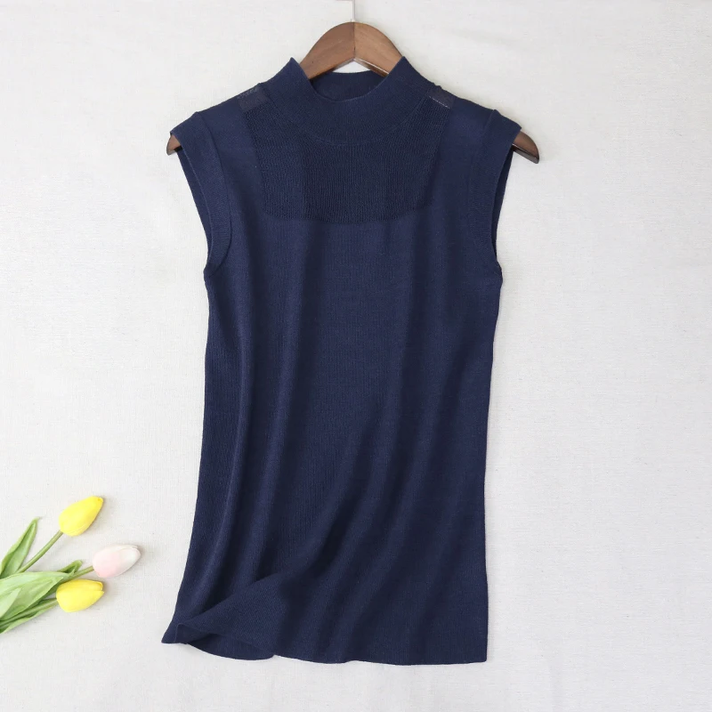Navy Blue Трикотажные майки, сексуальные футболки, модные женские майки, одноцветные трикотажные майки без рукавов, топы, женские майки с v-образным вырезом - Цвет: Navy Blue