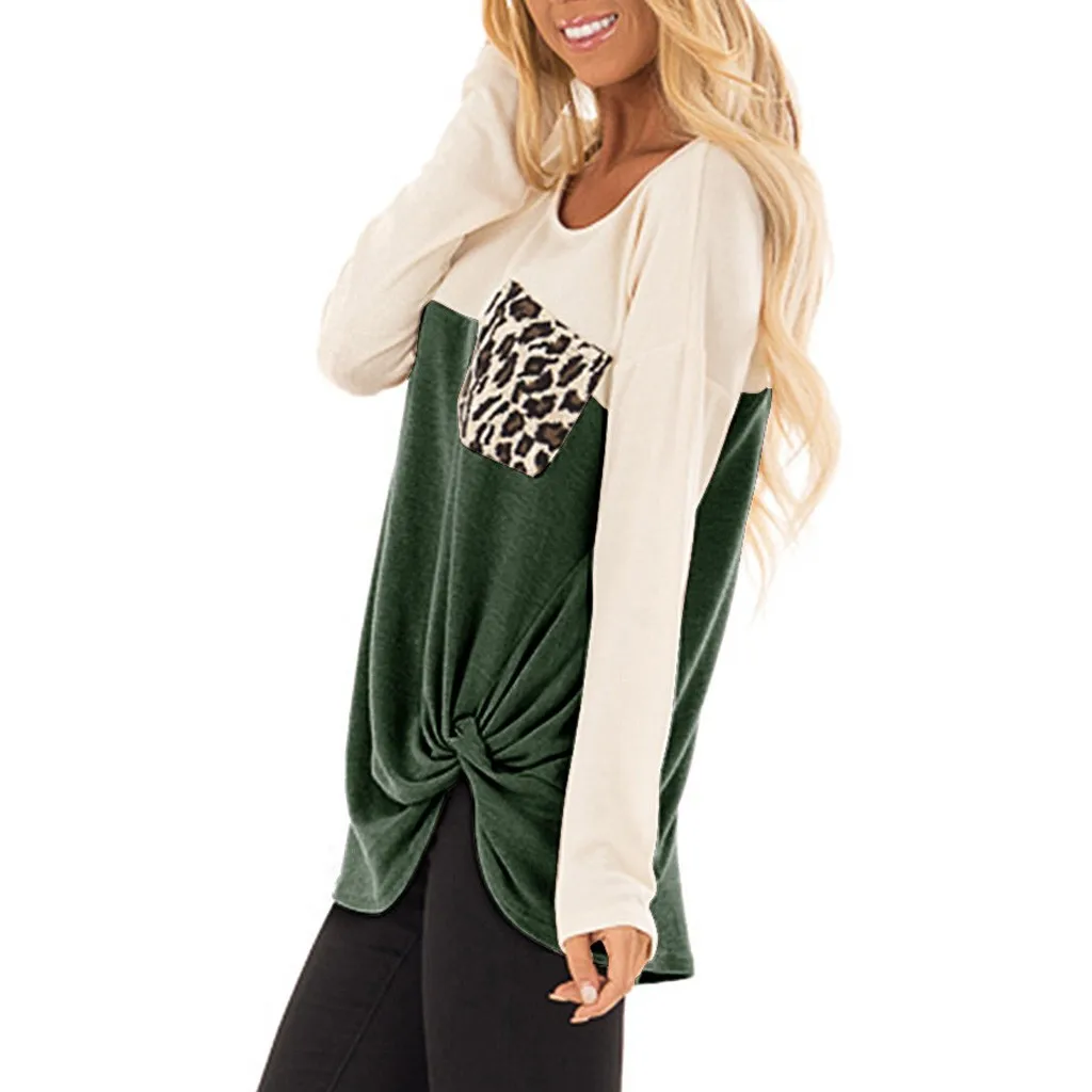 Зимний удобный топ с длинным рукавом, Женская Повседневная рубашка с леопардовым принтом, с карманом, с длинным рукавом, блузка топы свободного покроя, vestidos verao