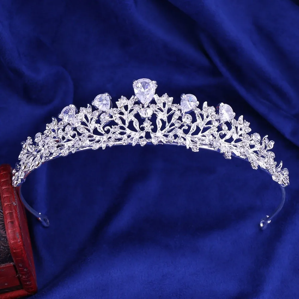 1Pcs Crown Роскошный благородный кристалл лист Свадебные Ювелирные наборы Стразы Корона Диадемы ожерелье серьги набор для невесты Африканский бисер ювелирные наборы - Окраска металла: 1Pcs Crown