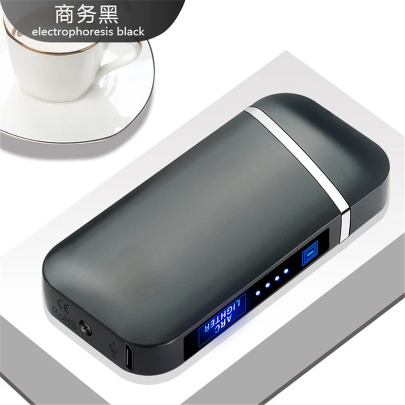Black Ветрозащитная электронная USB Зажигалка, сигарета, перезаряжаемый Электрический Импульсный фонарь, зажигалки, плазменные зажигалки с двойной дугой, гаджеты для мужчин - Цвет: Black