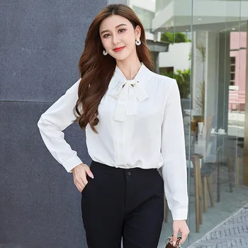 

Y New Style Early Autumn WOMEN'S Dress Bow Chiffon Shirt Long-sleeved Upper Garment ou huo Western Style Fashion Sh