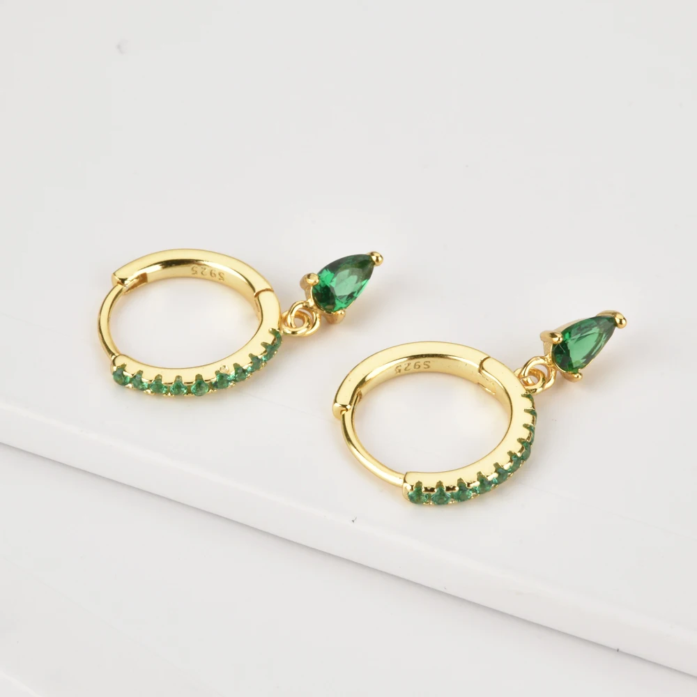 Andywen 100% 925 Sterling Silver Ovals Water Drop Earring Green Zircon CZ Circle Round Loops Crystal Women Piercing Ohrringe