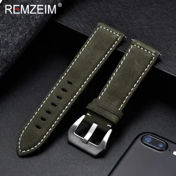 Vintage Matte Genuine Leather Watchband Bracelet in Black, Blue, and Brown - 20mm (Green)
