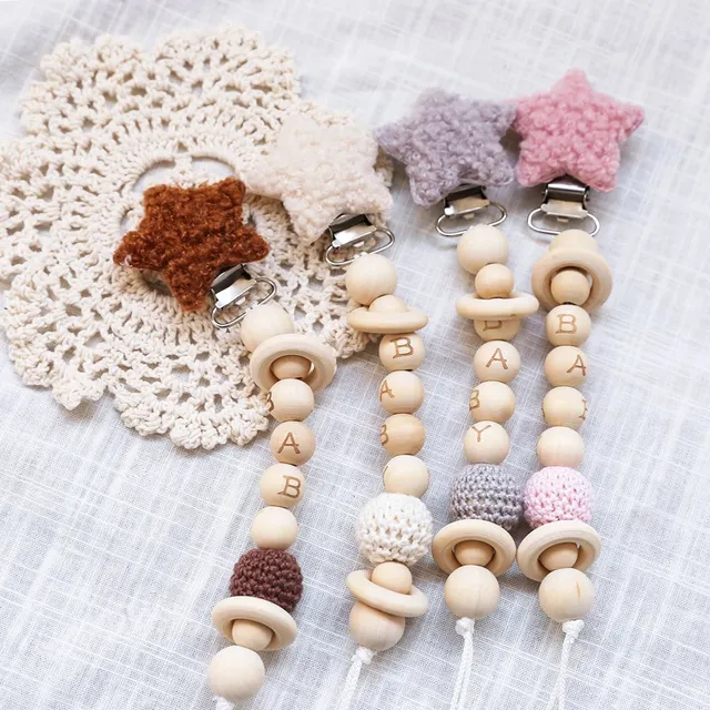 Baby Lamb wool Star Pacifier Chains Dummy Wooden Clips Chain Heart Baby Pacifier Clips Holder Chain Personalized Kids Toys 5