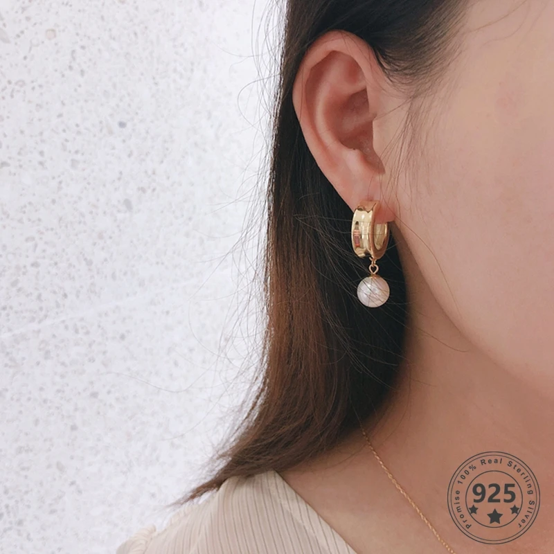 

Louleur 925 Sterling Silver Pearl Stud Earrings Circle Shape Fashion Gold Party Earrings For Women Girls Jewelry Birthday Gifts