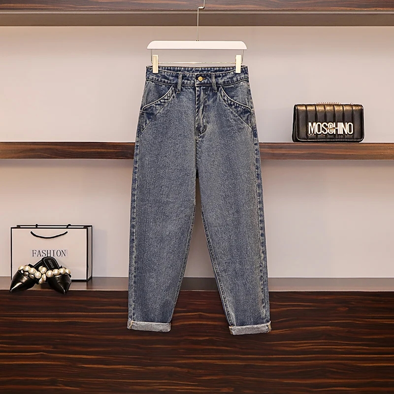 Women Large Plus Size 4XL Jean Suit Hooded sweater tracksuit Sweatshirt+Demin pant two piece set Winter Spring Big Matching Set