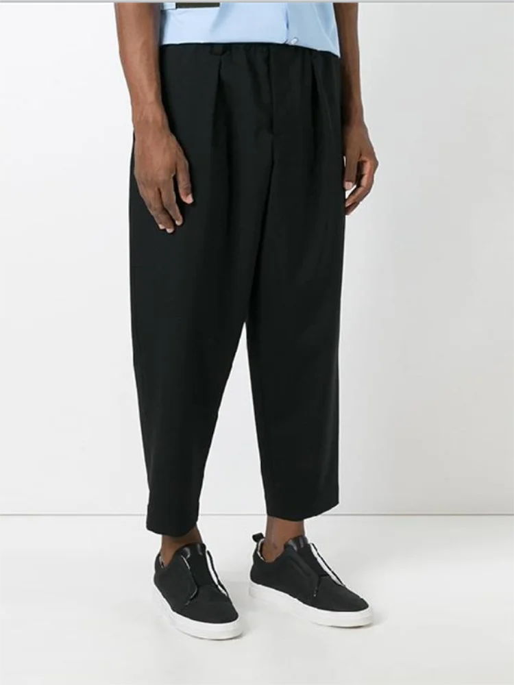 Spring and summer new men's loose casual pants elastic waist fashion urban trend youth solid color nine points turnip pants
