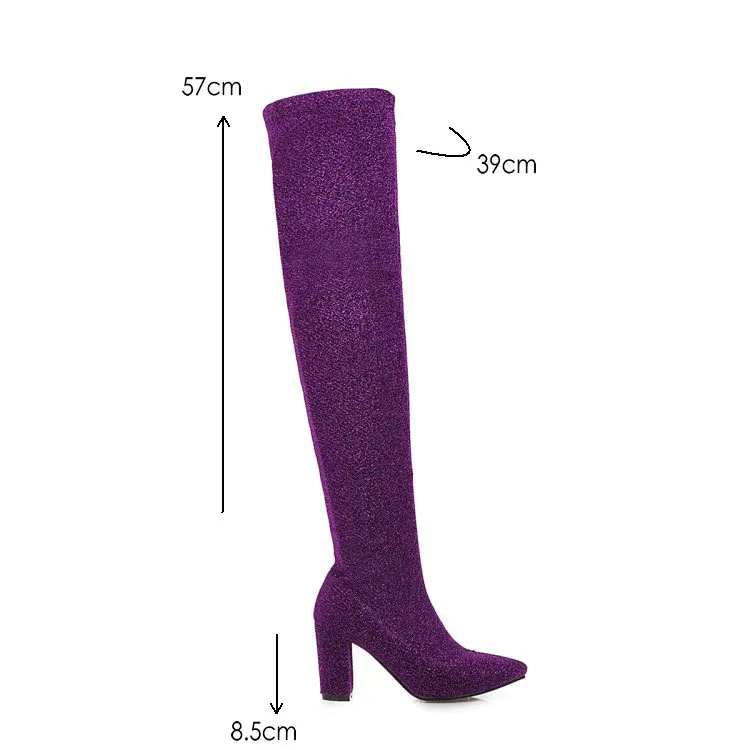 ZawsThia/фиолетовые, серебристые, леопардовые женские ботинки с острым носком на высоком квадратном каблуке; эластичные женские сапоги выше колена; Сапоги выше колен