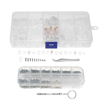 

1100pcs Repair Kit Assorted Screws Nuts Washer Pairs Nose Pads Set with Micro Screwdriver Tweezers for Sunglasses Spectacles