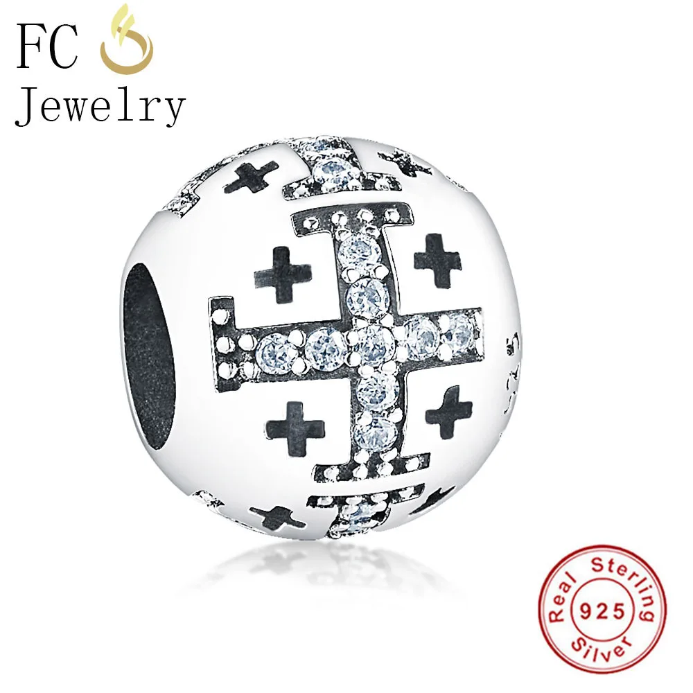 FC Jewelry Fit Original BrandCharm Bracelet 925 Sterling Silver Black Cross and Mix White Cubic Zircon Beads Berloque 2019 | Украшения и