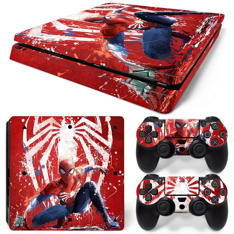 Marvel Spiderman Captain America Vinyl Skin Sticker for PS4 Slim Console and 2 Controllers Decal Cover Game Accessories
