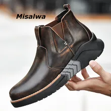 Misalwa/ботинки с подъемом для мужчин; оригинальные мужские ботинки «Челси» из потертой кожи; мужские ботильоны на толстой подошве; мужская обувь на платформе; повседневная обувь, увеличивающая рост