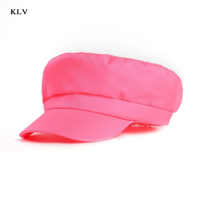 Pink Womens Summer Newsboy Hats Bright Fluorescent Solid Color Vintage Cabbie Artist Painter Visor Beret Cap Hip-Hop Streetwear DXAA - Color: Pink