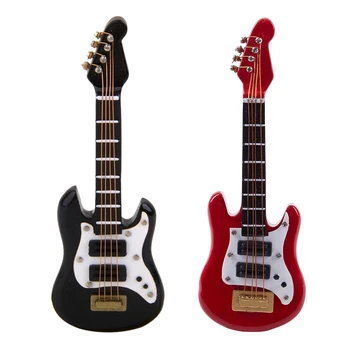 

2 Pcs 1:12 Dollhouse Miniature Music Instrument Acoustic Guitar, Black E Guitar & Red Guitar