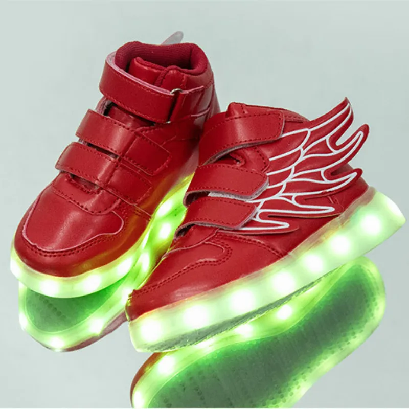 Новинка Светящиеся кроссовки с usb зарядкой Детские для бега крыльями ангела