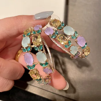 

fashion multicolor big circle cz earrings stud earring for women