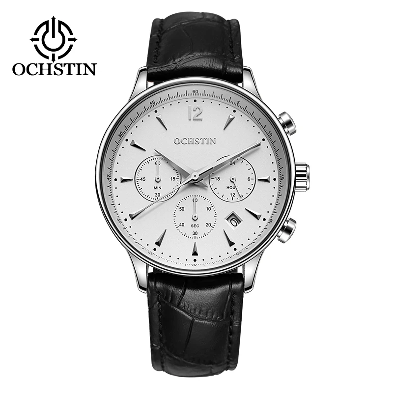 OCHSTIN Top Luxury Brand Men Business Rose Watches Chronograph Waterproof Quartz Analog Wristwatch Male Clock Relogio Masculino - Цвет: 050A-SilverWhite