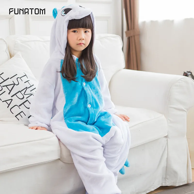 Children's Sleepwear for Boys Girls Unicorn Pajamas Flannel Kids Stich Unicornio Pijamas Set Animal Winter Onesies - Цвет: 1