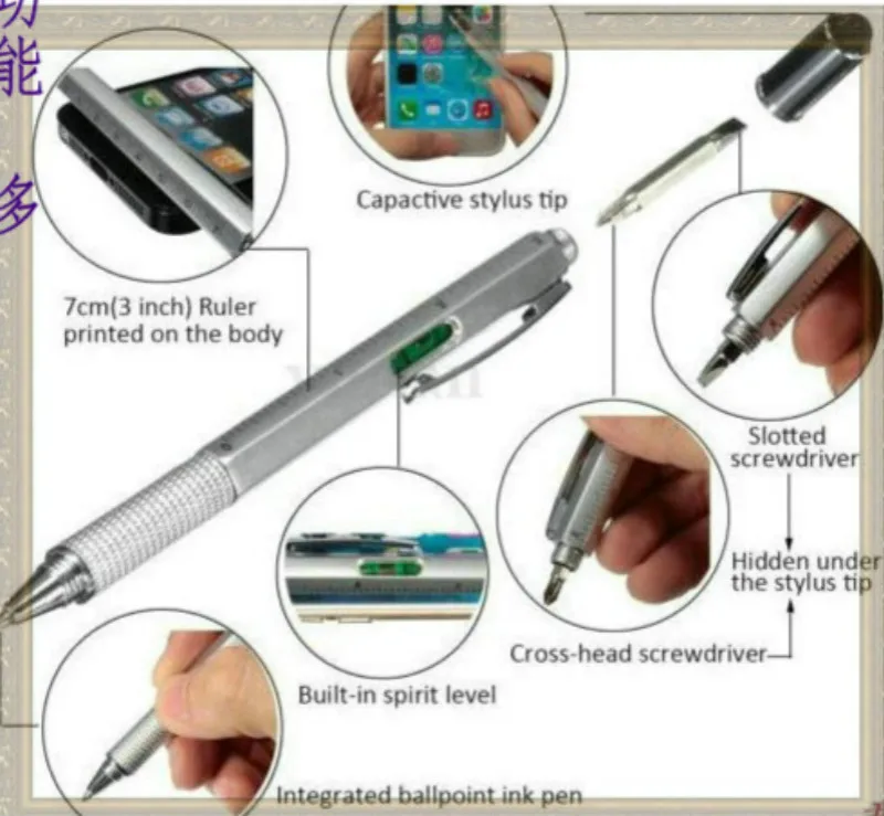 3 шт Мульти-инструмент 6 в 1 шариковая ручка с линейкой, Уровнемер, шариковая ручка, стилус, стилус для сенсорного экрана и отвертка